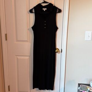 Matty M Classic Black Ribbed Knit Sleeveless Maxi Dress